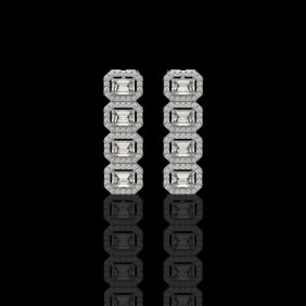 3.84 ctw Emerald Cut Diamond Micro Pave Earrings 18K White Gold