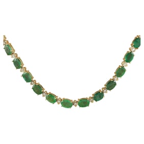 Emerald Diamond Necklace 14K Yellow Gold