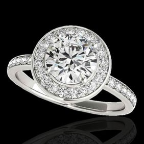 1.65 ctw Certified Diamond Solitaire Halo Ring 10k White Gold