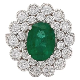 Emerald Diamond Ring 14K White Gold