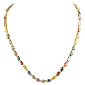 Sapphire Diamond Necklace 14K Yellow Gold