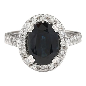 Sapphire Diamond Ring 14K White Gold