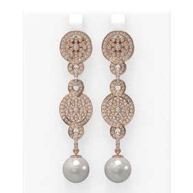 2.83 ctw Diamond & Pearl Earrings 18K Rose Gold