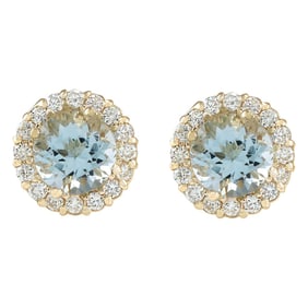 Aquamarine Diamond Earrings 14K Yellow Gold
