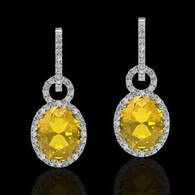 6 ctw Citrine & Micro Pave Halo VS/SI Diamond Earrings 14k White Gold