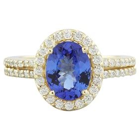 Exquisite Natural Tanzanite Diamond Ring in