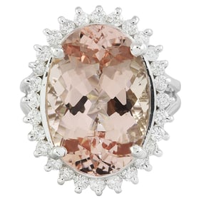 Morganite Diamond Ring 14K White Gold