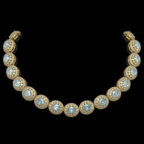 90.5 ctw Aquamarine & Diamond Victorian Necklace 14K Yellow Gold