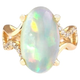 Natural Opal Diamond Ring In 14