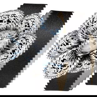 Stylish Wristwatch White & Black Diamond: Stylish Wristwatch White & Black Diamond White Gold Quartz Movement Limited edition: 10 pieces only. Gold Case Nano?Mosaic ? Sapphire Glass ? Satin Strap Quartz Movement (Swiss Made) White Gold 75