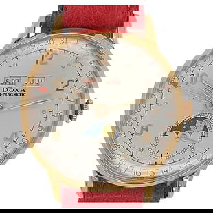 Doxa Triple Calendar Moon Phase Wrist: Doxa Triple Calendar Moon Phase Wrist Watch, 18kt Yellow Gold Case Anti Magnetic Doxa Triple Calendar Moon Phase Wrist Watch , 18kt Yellow Gold Case anti magnetic Movement: Manual winding Functions: H