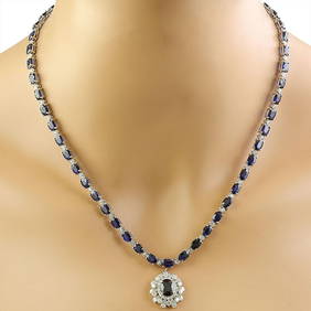 Sapphire Diamond Necklace 14K White Gold (1 of 6)