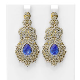 12.62 ctw Tanzanite & Diamond Earrings 18K Yellow Gold
