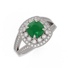 2.69 ctw Certified Emerald & Diamond Victorian Ring 14K White Gold