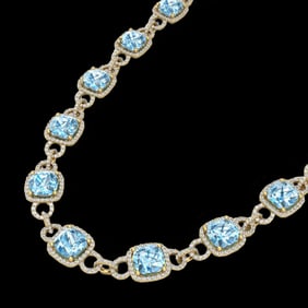 66 ctw TOPAZ & Micro VS/SI Diamond Eternity Necklace 14k Yellow Gold