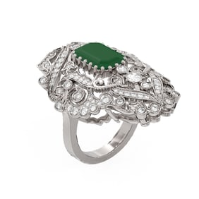7.38 ctw Emerald & Diamond Ring 18K White Gold