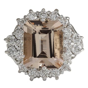 Morganite Diamond Ring 14K White Gold