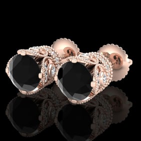 3 ctw Fancy Black Diamond Art Deco Stud Earrings 18k Rose Gold