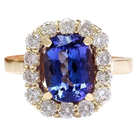 Natural Tanzanite Diamond Ring In 14