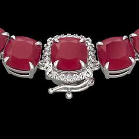 116 ctw Ruby & Diamond Micro Eternity Necklace 14k White Gold