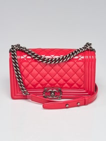 CHANEL Pink Quilted Patent Leather Medium
