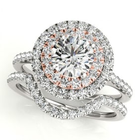 1.70 ctw Certified VS/SI Diamond 2pc Set Solitaire Halo 14k 2Tone Gold