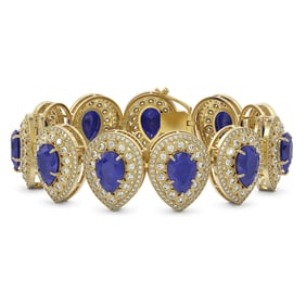 56.04 ctw Sapphire & Diamond Victorian Bracelet 14K Yellow Gold