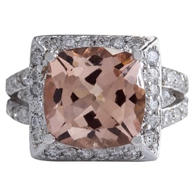 Morganite Diamond Ring 14K White Gold