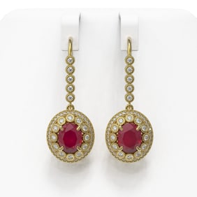 9.25 ctw Certified Ruby & Diamond Victorian Earrings 14K Yellow Gold