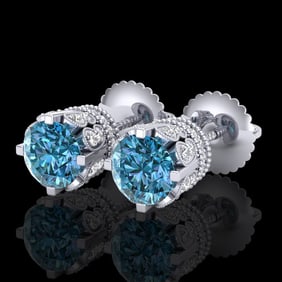 3 ctw Fancy Intense Blue Diamond Art Deco Earrings 18k White Gold