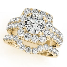 3.01 ctw Certified VS/SI Diamond 2pc Wedding Set Halo 14k Yellow Gold