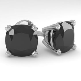 12 ctw Cushion Black Diamond Stud Designer Earrings 18k White Gold