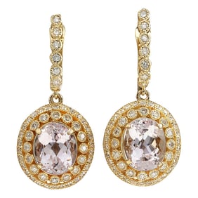 Morganite Diamond Earrings 14K Yellow Gold