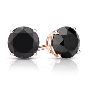 Natural 3.00 CTW Black Diamond Stud Earrings 14K Rose Gold