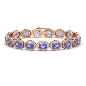 21.35 ctw Tanzanite & Diamond Micro Pave Halo Bracelet 10k Rose Gold