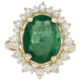 Emerald Diamond Ring 14K Yellow Gold