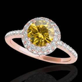 1.6 ctw Certified SI/I Fancy Intense Yellow Diamond Ring 10k Rose Gold