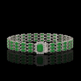 18.41 ctw Jade & Diamond Bracelet 14K White Gold