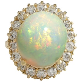 13.54 CTW Opal 18K Yellow Gold Diamond Ring