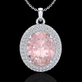 4.50 ctw Morganite & Micro Pave VS/SI Diamond Necklace 18k White Gold
