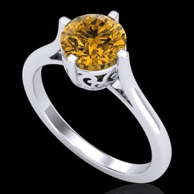 1.25 ctw Intense Fancy Yellow Diamond Art Deco Ring 18k White Gold