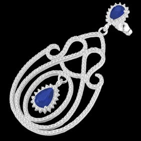 6.40 ctw Sapphire & Micro Pave VS/SI Diamond Earrings 14k White Gold