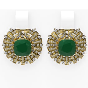 12.55 ctw Emerald & Diamond Earrings 18K Yellow Gold