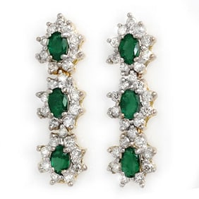 2.52 ctw Emerald & Diamond Earrings 14k Yellow Gold