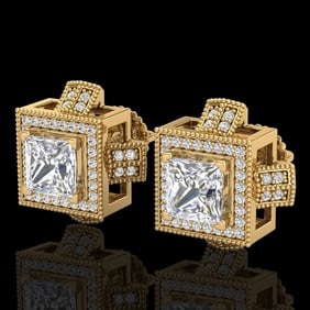 2.75 ctw Princess VS/SI Diamond Micro Pave Stud Earrings 18k Yellow Gold