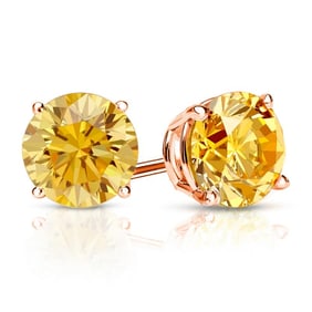 Natural 1.50 CTW Yellow Diamond Stud Earrings 14K Rose Gold