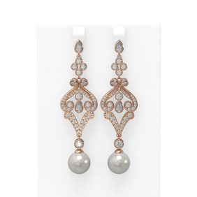 4.57 ctw Diamond & Pearl Earrings 18K Rose Gold