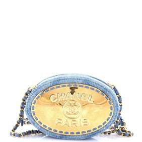 Chanel Logo Plate Oval Clutch With