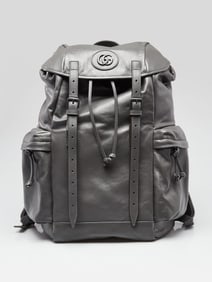 GUCCI Grey Leather Tonal Double G