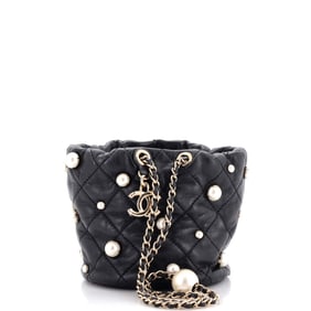 Chanel Drawstring Round Bucket Bag Pearl